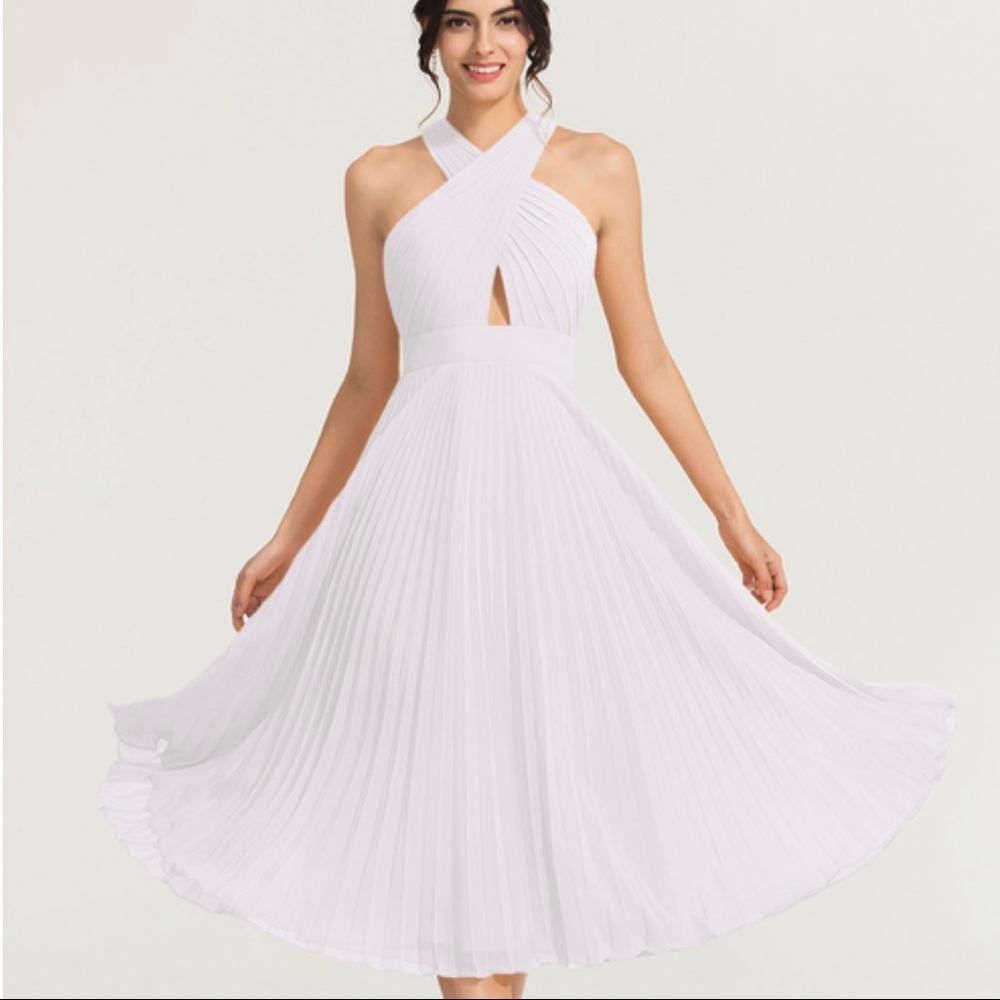 White Pleated Bridal Shower Dress, Size 18